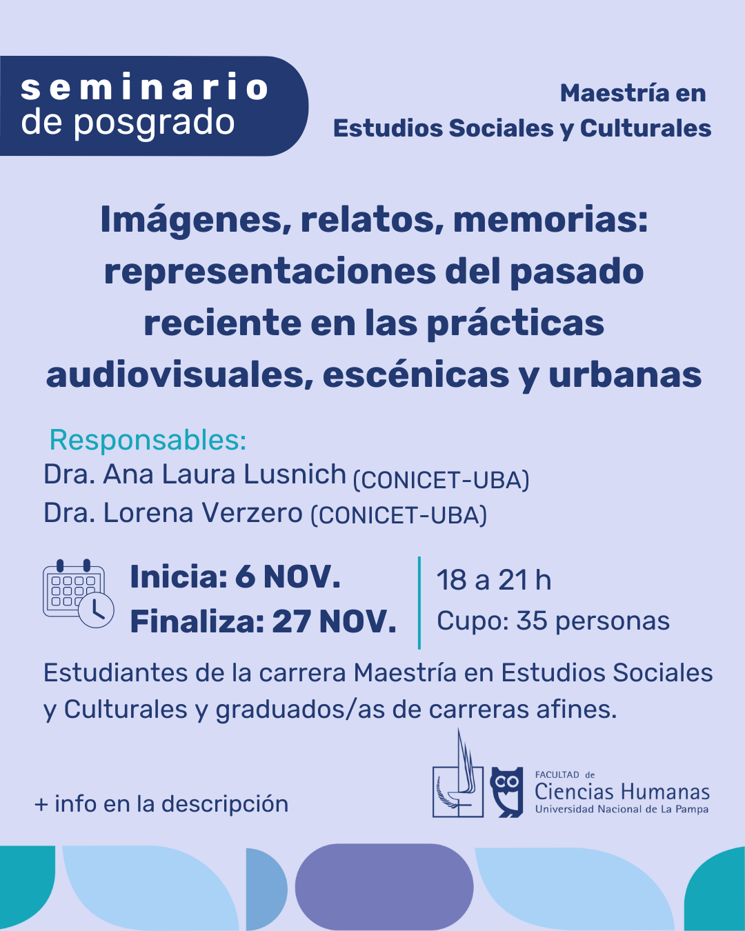 Seminario de Posgrado: Imágenes, relatos, memorias: representaciones del pasado reciente en las prácticas audiovisuales, escénicas y urbanas MESyC año 2025